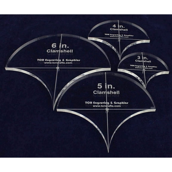 Clamshell Templates. 4 Piece Set -3",4", 5", 6". - Clear Acrylic 1/4"