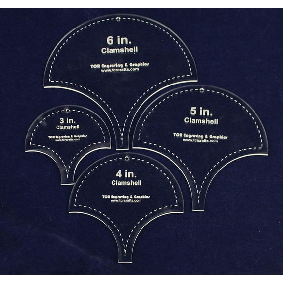 Clamshell Templates. 4 Piece Set -3",4", 5", 6". - Clear Acrylic 1/8"