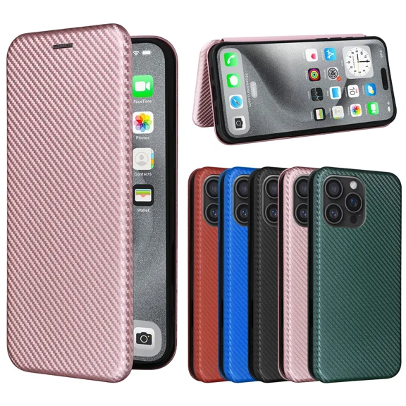 Clamshell phone case is suitable for OnePlus 6 leather clamshell case with card holder bracket magnetic carbon fiber full protection phone holster.