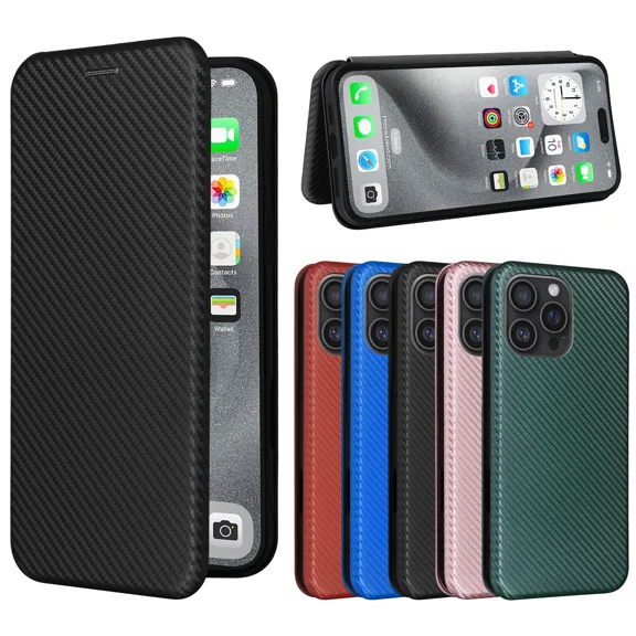 Clamshell phone case is suitable for OnePlus 6T leather clamshell case with card holder bracket magnetic carbon fiber full protection phone holster.
