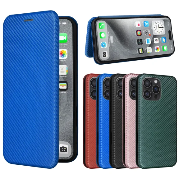 Clamshell phone case is suitable for iPhone 12 mini leather clamshell case with card holder bracket magnetic carbon fiber full protection phone holster.