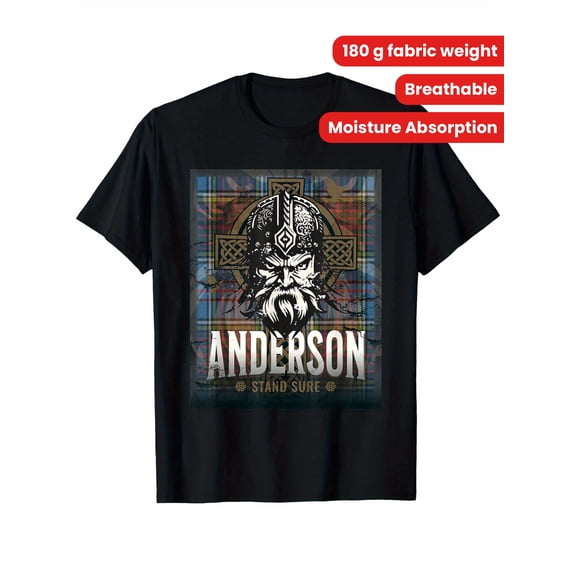 Clan Anderson Scottish Surname Tartan Motto T-Shirt T-Shirt Fashion Casual Trend Breathable 180G Fabric Weight 100% Cotton Men'S Short Sleeve New Retro T-Shirt Trend Street Style Comfortable Version