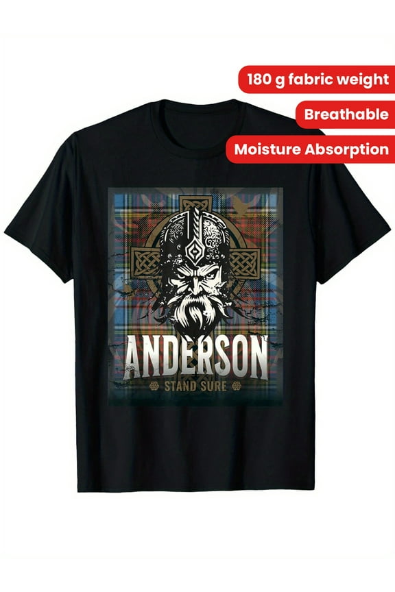 Clan Anderson Scottish Surname Tartan Motto T-Shirt T-Shirt Fashion Casual Trend Breathable 180G Fabric Weight 100% Cotton Men'S Short Sleeve New Retro T-Shirt Trend Street Style Comfortable Version