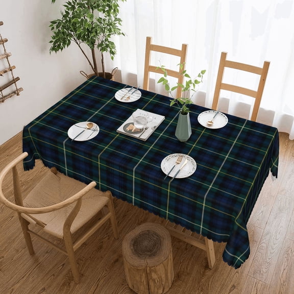Clan Campbell Navy Blue and Green Scottish Tartan Tablecloth 60x120 Inch, Washable Waterproof Rectangular Table Cover for Party Picnic Dinner Decor