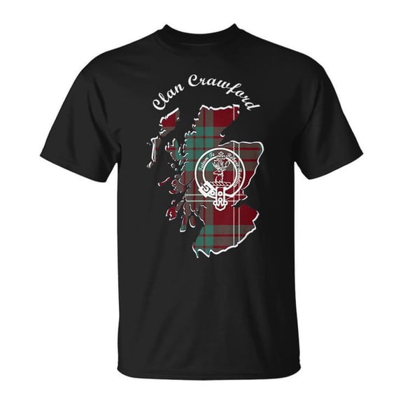 Clan Crawford Surname Last Name Scottish Tartan Crest Map Last Name Designs UnisexT-shirt