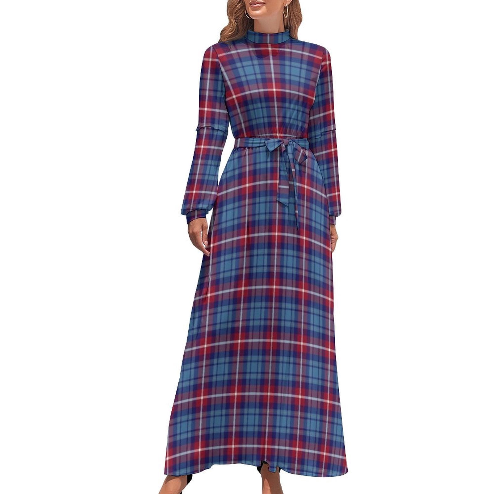 Weir Modern Tartan Women's Lapel Shirt Dress With Long Sleeve