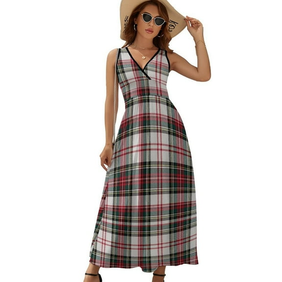 Clan Stewart Dress Tartan Plaid Pattern Tartan Dress Summer Street Style Bohemia Long Dresses Female Sleeveless Printed Maxi Dress