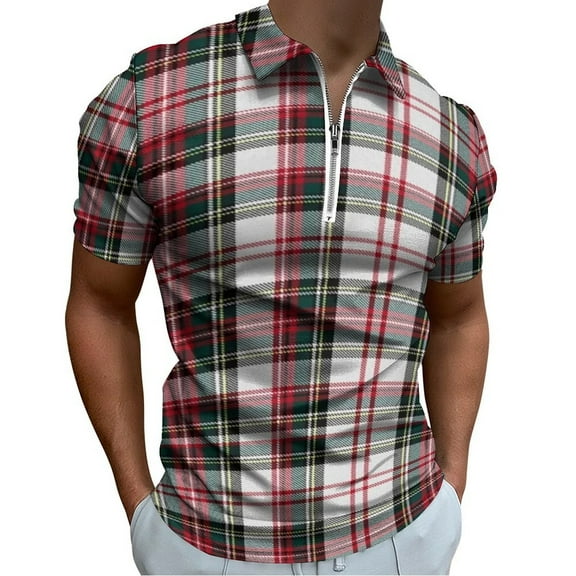 Clan Stewart Dress Tartan Plaid Pattern Tartan Men Zipper T-shirt Summer Casual Short Sleeve T-shirt Top
