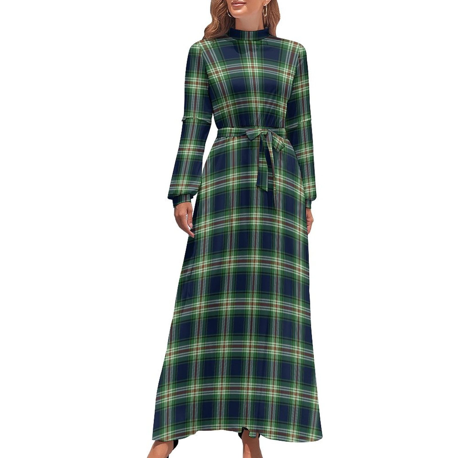 Thomson Tartan Women's Lapel Shirt Dress With Long Sleeve