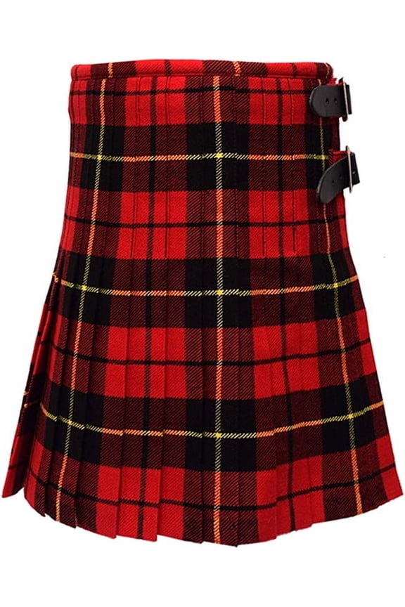 Clan Wallace Red Tartan Kilt for Kids, 100% Acrylic Tartan Kilt of Childrens, Traditional Scottish Black and Red Kilt for Boys and Girls. (Clan Wallace, 25"-28" W X 14" L 6-7 Years)