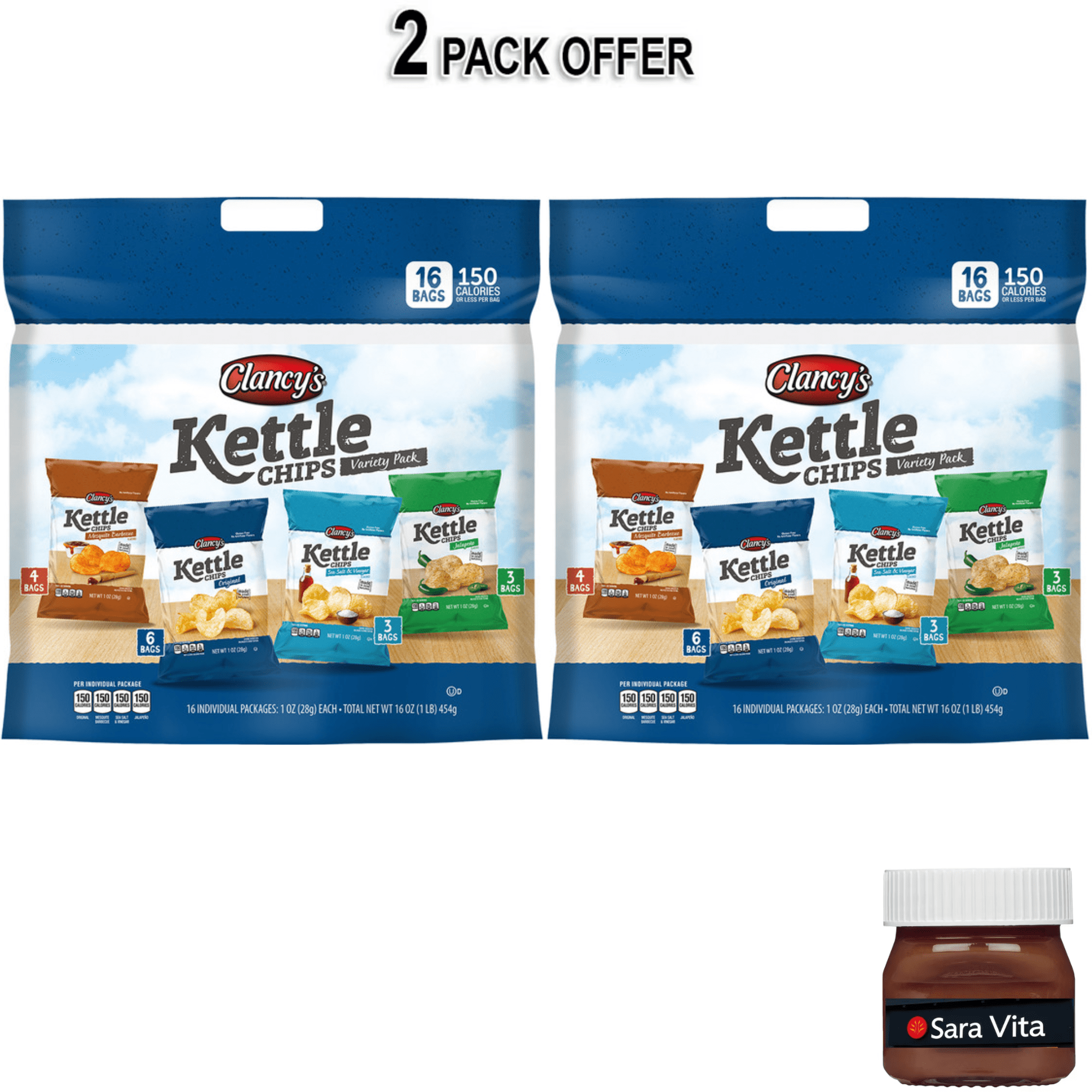 Clancy's Kettle Chips Variety Pack 16 Bags 16 oz