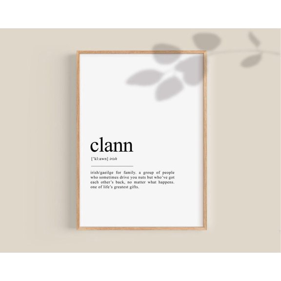 Clann Irish Definition Poster Family Wall Art Poster, Unframed Poster Size 24x36