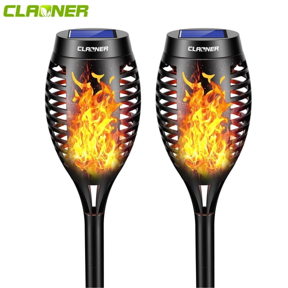 Claoner LED Solar Torch Light with Flickering Flame Outdoor Waterproof Solar Torches Stake Lights, Auto On/Off Garden Patio Pathway Lights Decorations, 2 Pack