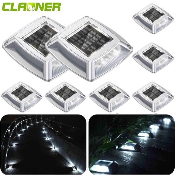 Claoner Solar Driveway Lights Outdoor Deck Lights Waterproof Driveway Markers Step Lights for Sidewalk Stair, Cold White, 8 Pack