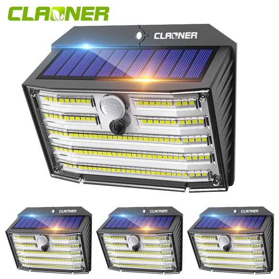 Claoner Solar Lights Outdoor 126 LED Wireless Motion Sensor Security 3 Modes Wall Lights, 4 Pack