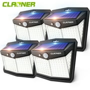 Claoner Solar Lights Outdoor, 128 LED Motion Sensor Lights 3 Modes 270° Wide Angle Waterproof Wireless Security Light, Cold White, 4 Pack