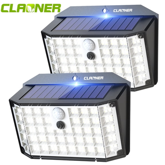 Claoner Solar Lights Outdoor , 176 LED 3000LM Motion Sensor Security Wall Lights for Yard Garage, 2 Pack