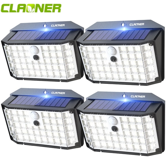 Claoner Solar Lights Outdoor , 176 LED 3000LM Motion Sensor Security Wall Lights for Yard Garage, 4 Pack