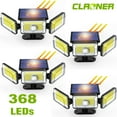 Claoner Solar Outdoor Lights, 3 Heads 368 LED Motion Sensor Security
