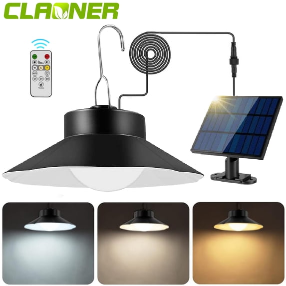 Claoner Solar Shed Lights Outdoor Indoor, LED Dusk to Dawn Pendant Lights with Remote Control