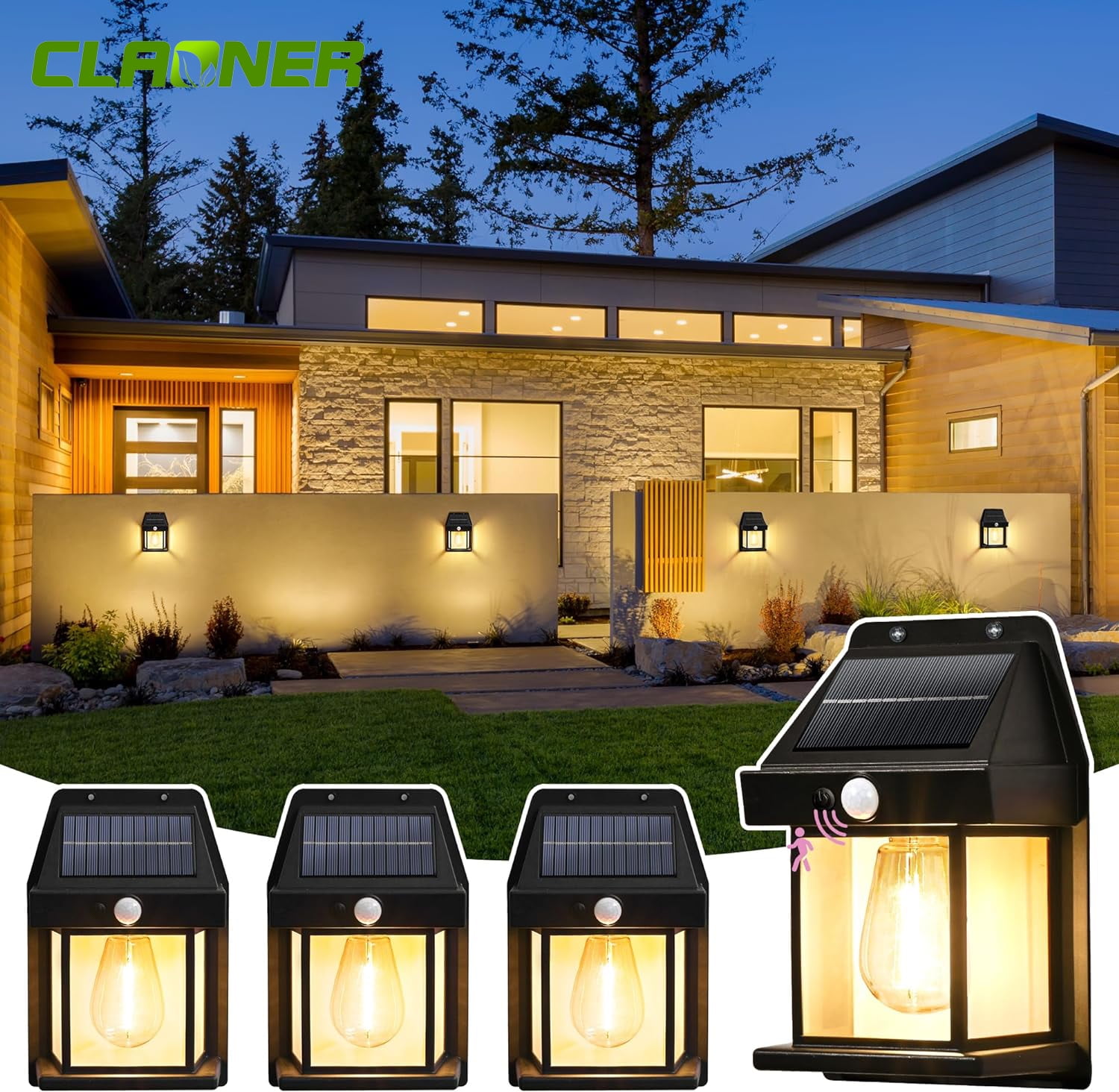 Claoner Solar Wall Lights Outdoor, Dusk to Dawn Motion Sensor Wall