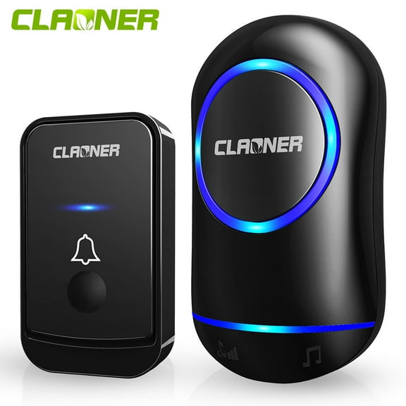 Claoner Wireless Doorbell, Easy installation, Waterproof, 4 Level Adjustable Volume, 45 Chimes, Blue LED, 1000Ft Range for Home, 1 Push Button + 1 Plug-In Receiver