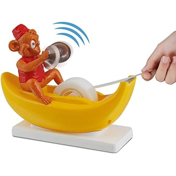 Clapping Monkey Tape Dispenser with Cymbals, Fun Animal Desk Decor, 1 in Core, Non-Slip Weighted Banana$$Office