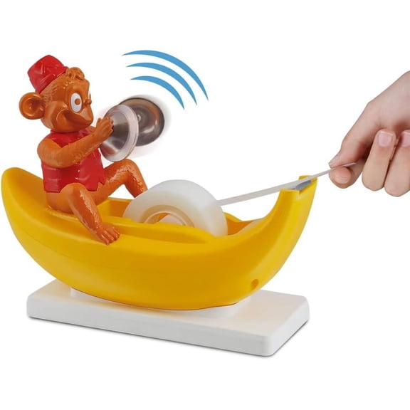 Clapping Monkey Tape Dispenser with Cymbals, Fun Animal Desk Decor, 1 in Core, Non-Slip Weighted Banana