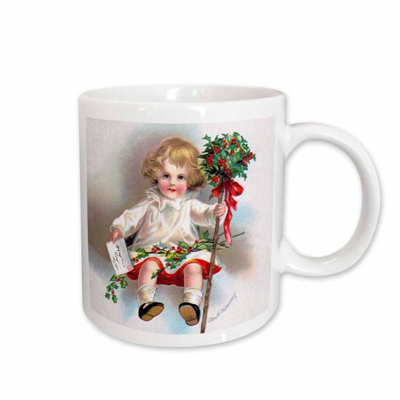 3drose, Clapsaddle – Little Christmas Girl Holly, 11oz Mug