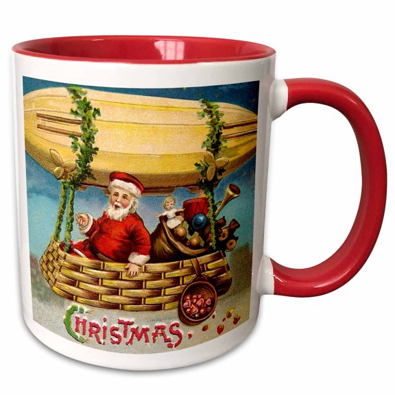 3drose, Clapsaddle – Santa Claus Riding on a Zeppelin, 11oz Two-tone Red Mug