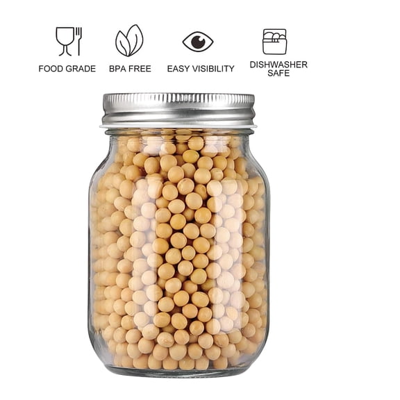 ClarHome Glass jars,Glass Regular Mouth Mason Jars, 16 oz Clear Glass Jars with Silver Metal Lids for Sealing, Canning Jars for Food Storage, Overnight Oats