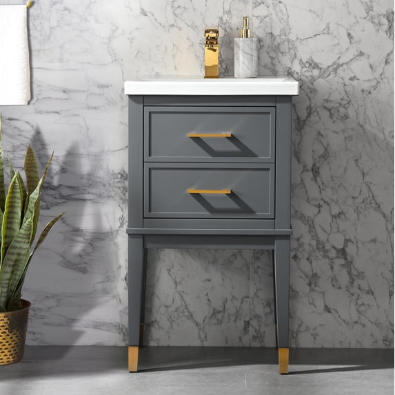 Clara 20" Single Bathroom Vanity with Porcelain Top - Gray