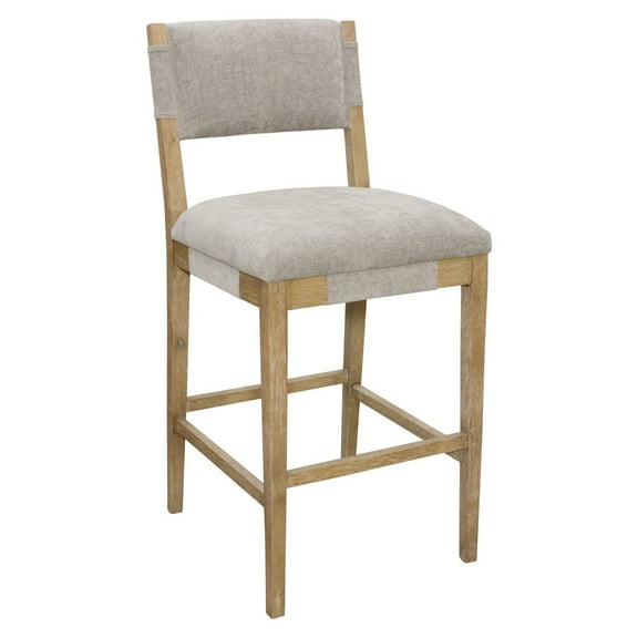 Clara Bar Height Stool in Contemporary Slate Gray Linen Fabric on Solid Wood