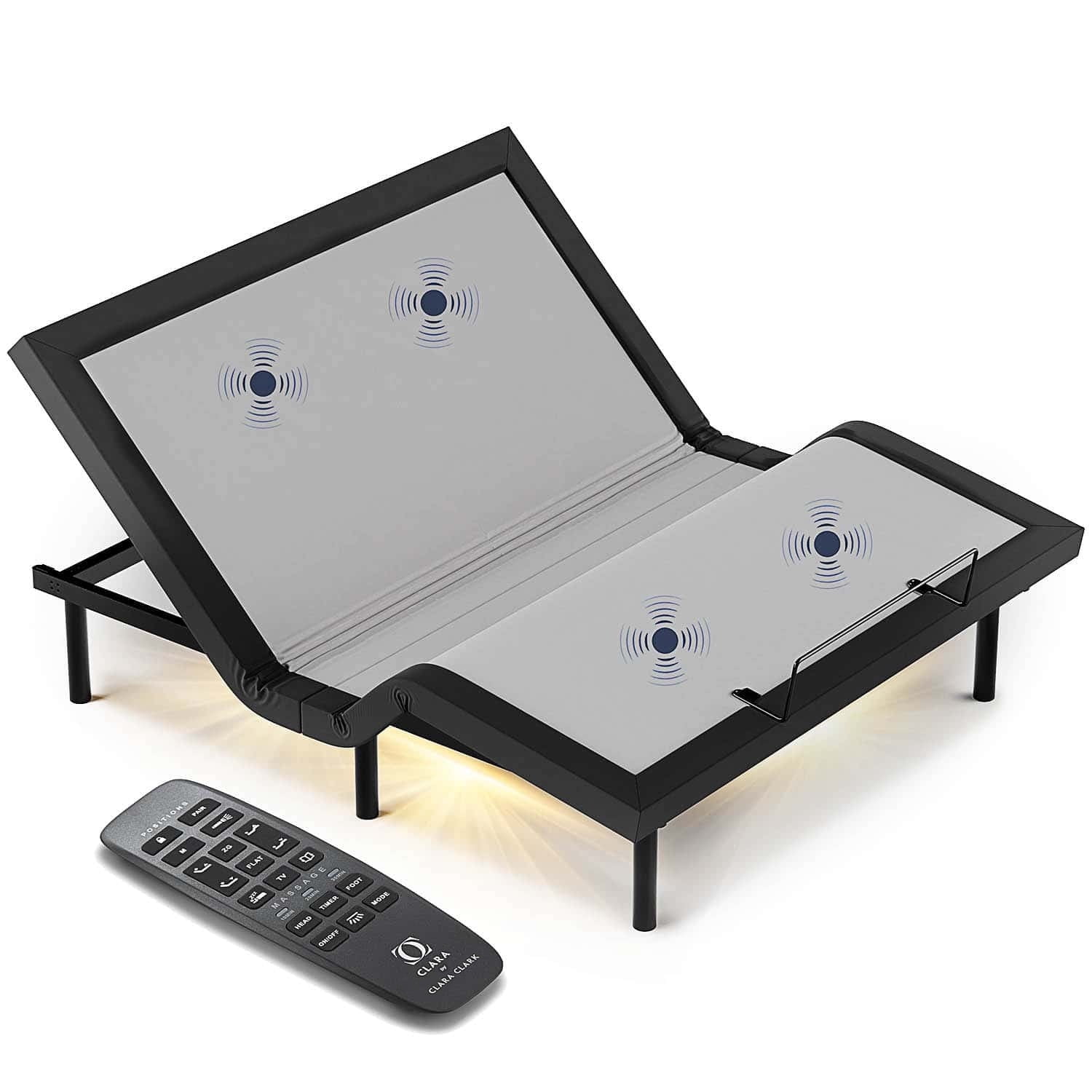 King Adjustable Black Metal Upholstered Bed Frame with Wireless Remote