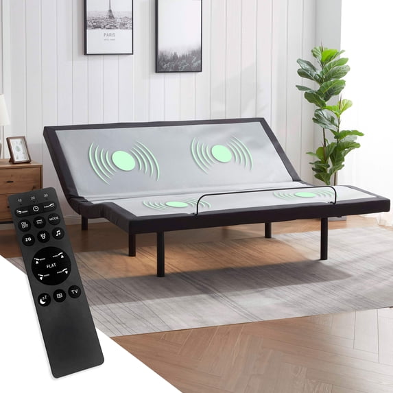Virtu King Bed Frame with Massage for Stress Management, 14" High Foldable Metal Platform Bed Frame with Storage, No Box Spring Required, Tool Free Assembly