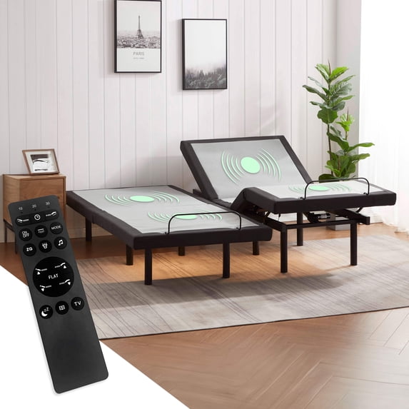 Virtu Split King Size Adjustable Bed Base for Stress Management with Massage, Remote Control, USB Ports, 14" Underbed Storage, LED Lights