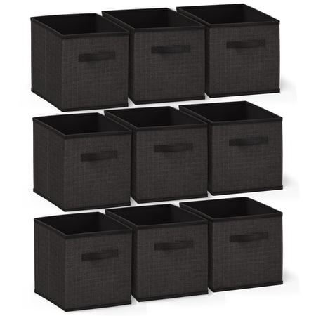 Clara Clark 11" Lightweight Foldable Cube Storage Bins Boxed, Gray and Black, 9 Count