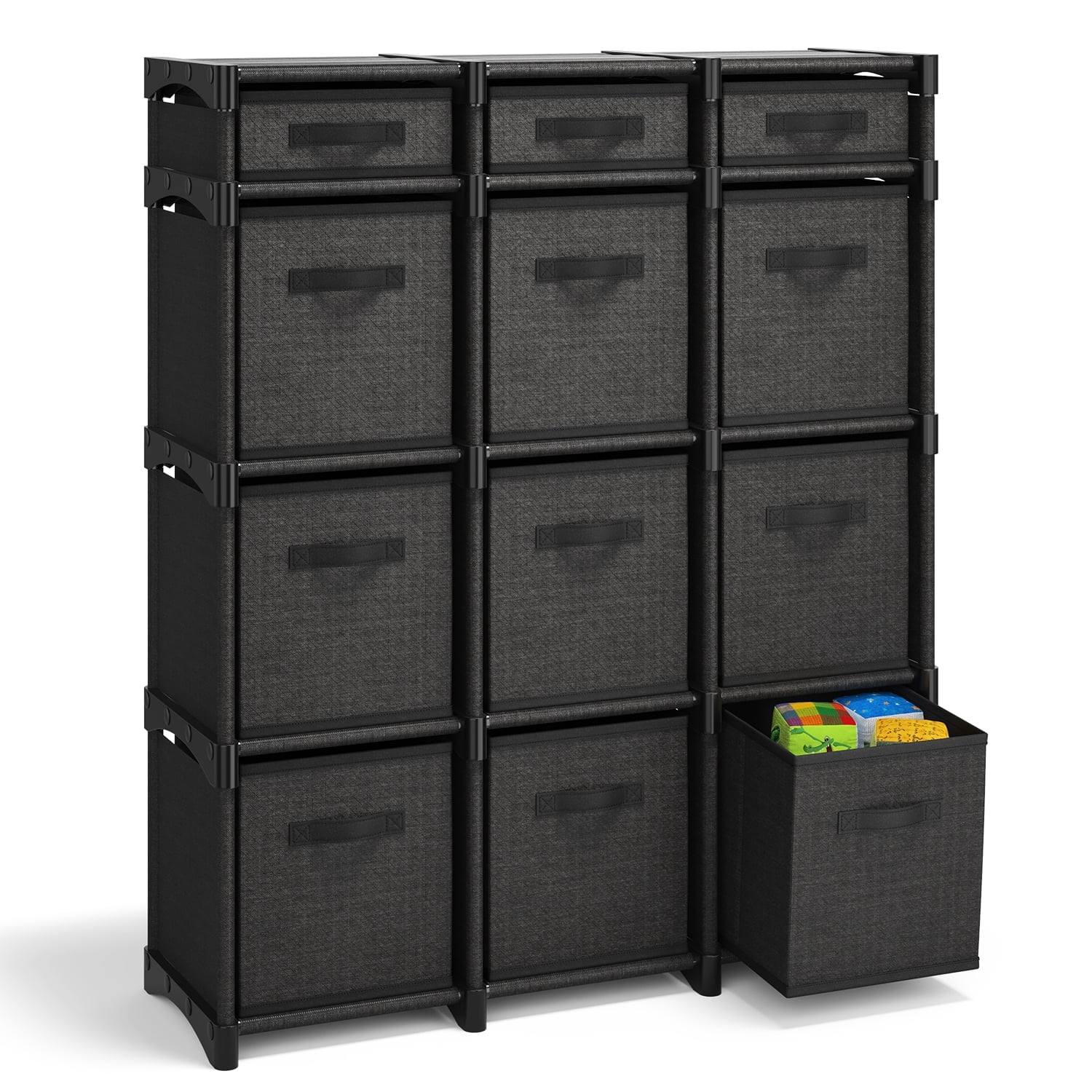 Clara Clark 12 PC Cube Storage Organizer for Bedroom - Box Storage Cuber Orgainzer - Storage Shelves Units for Living Room, Office, & Playroom - Black
