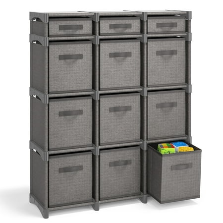 Clara Clark 12 PC Cube Storage Organizer for Bedroom - Box Storage Cuber Orgainzer - Storage Shelves Units for Living Room, Office, & Playroom - Gray