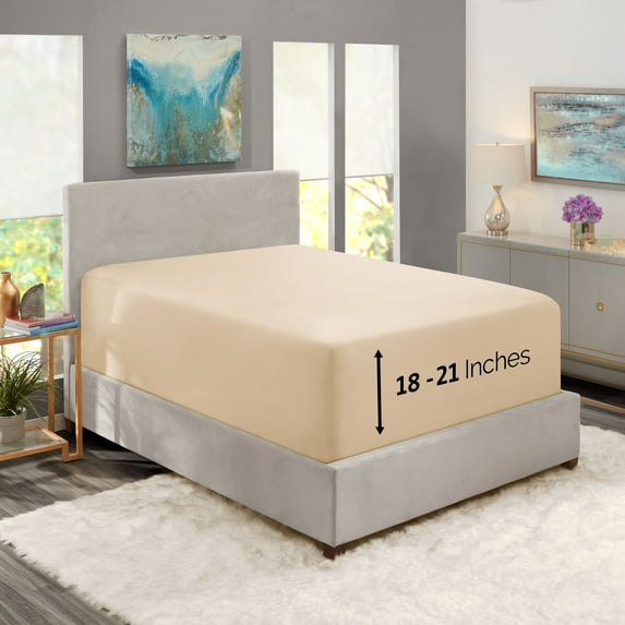 Clara Clark 1800 Thread Count Beige Microfiber Bed Sheet, King – Extra Deep Pocket Hypoallergenic