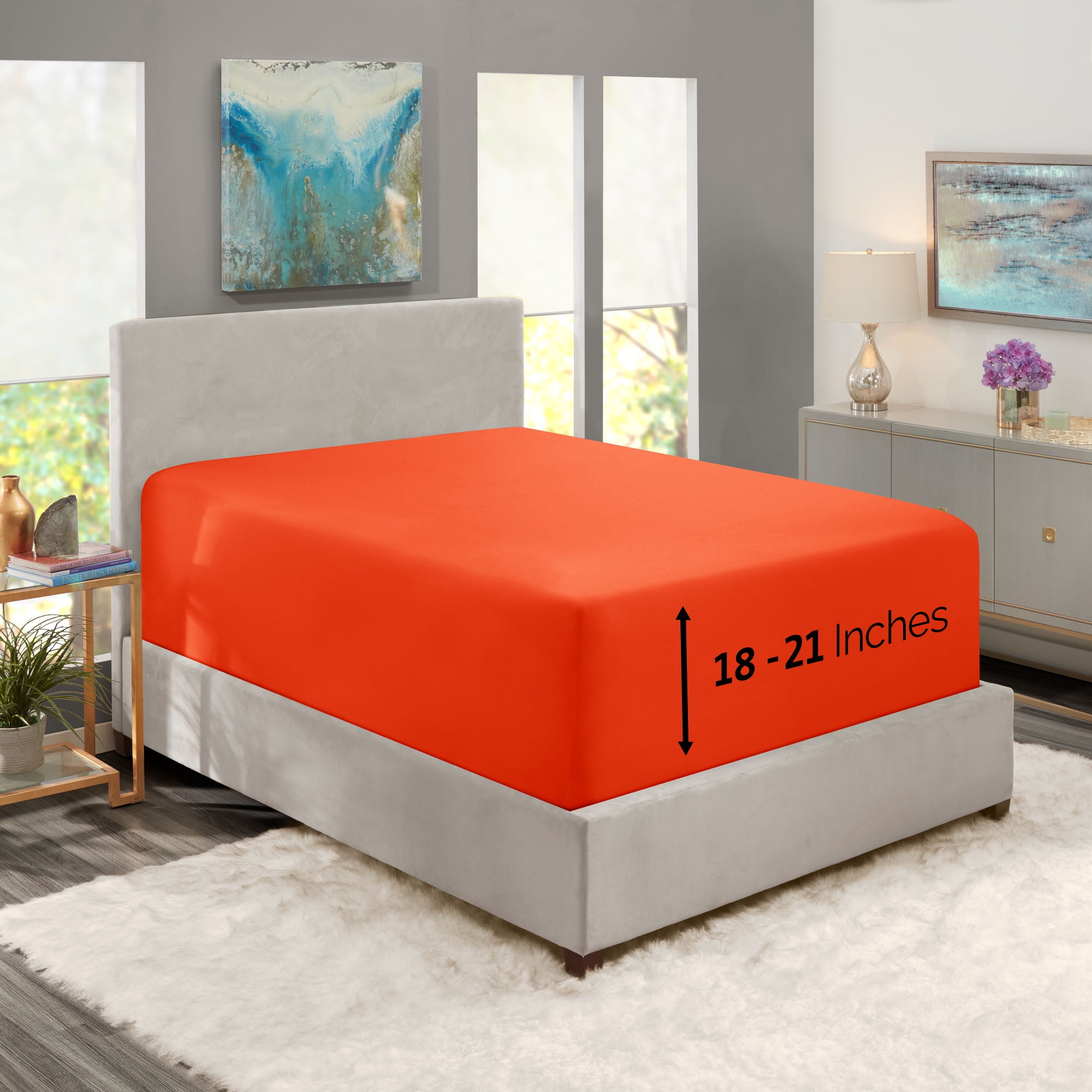 Clara Clark 18" - 21" Extra Deep Pocket Fitted Sheet, Fits High Profile Mattresses with Toppers, Premium 1800 Collection Double Brushed Soft Microfiber, King Size, Orange