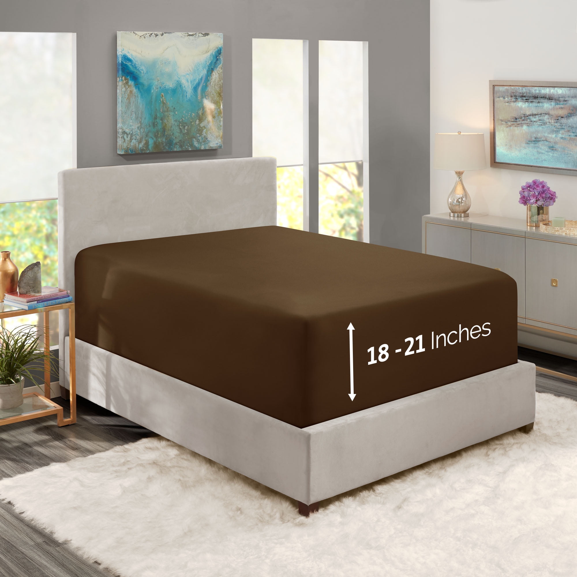 Clara Clark 18" - 21" Extra Deep Pocket Fitted Sheet, Fits High Profile Mattresses with Toppers, Premium 1800 Collection Double Brushed Soft Microfiber, Queen Size, Chocolate Brown