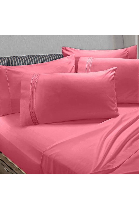 1800 Collection Bed Sheet Set 6-Piece Microfiber Coral Pink Queen Size Hypoallergenic
