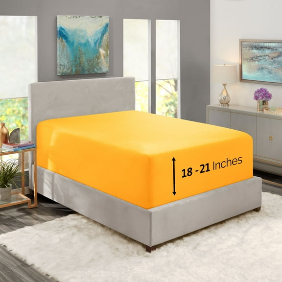 Premium 1800 Collection 18" - 21" Extra Deep Pocket Fitted Sheet, Fits High Profile Mattresses with Toppers, Double Brushed Soft Microfiber, Hypoallergenic, Full Size - Yellow