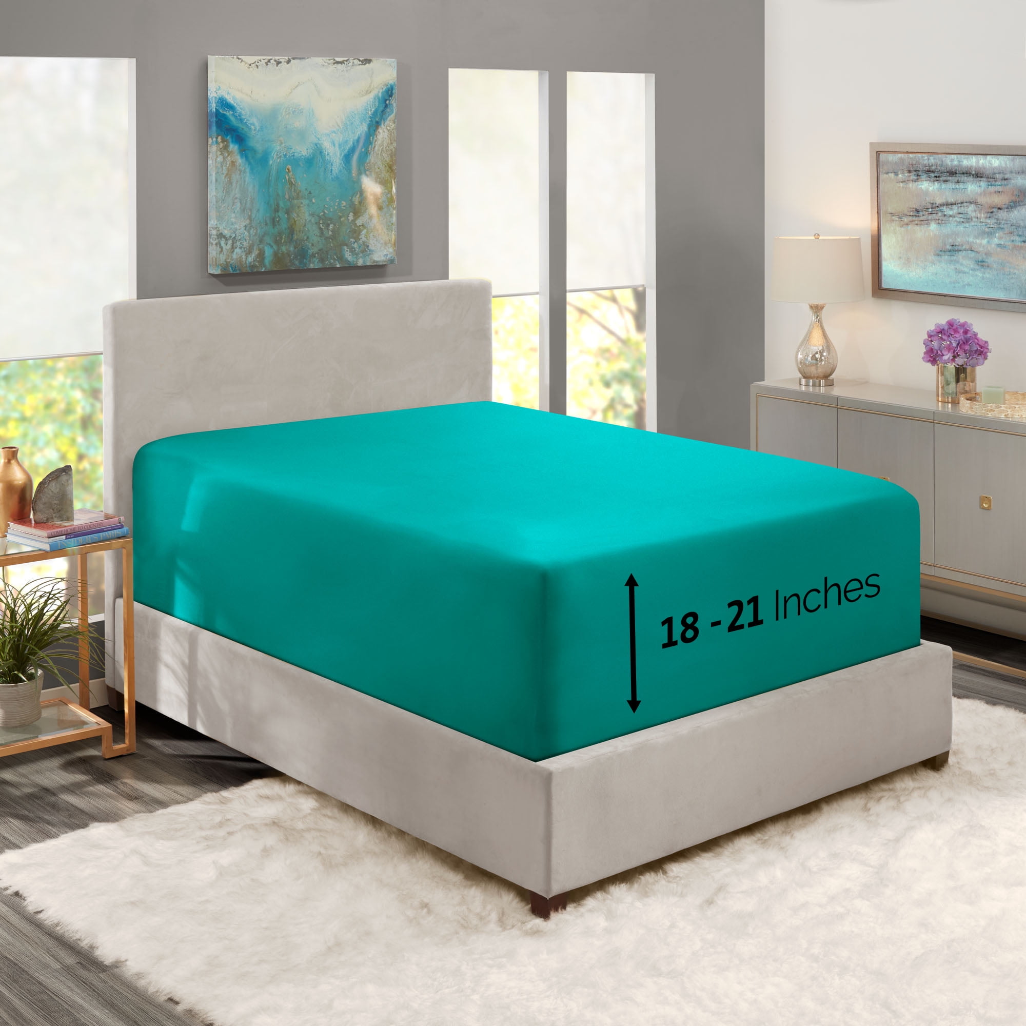 Clara Clark 1800 Microfiber Collection 18" - 21" Extra Deep Pocket Fitted Sheet, Twin Size, Teal