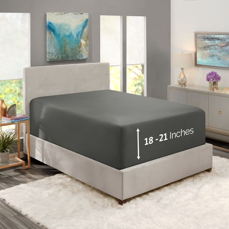 Premium 1800 Collection 18" - 21" Extra Deep Pocket Fitted Sheet, Fits High Profile Mattresses with Toppers, Double Brushed Soft Microfiber, Hypoallergenic, Twin XL Size - Charcoal Gray