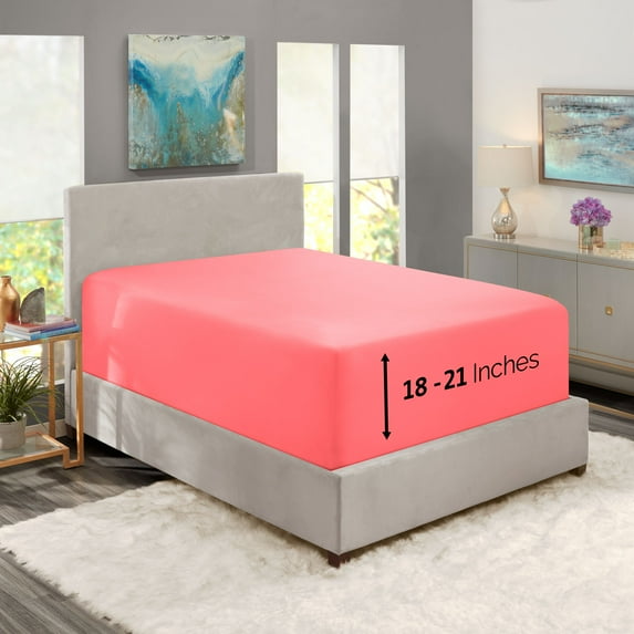 Clara Clark 1800 Microfiber Collection 18" - 21" Extra Deep Pocket Fitted Sheet, Twin XL Size, Coral Pink