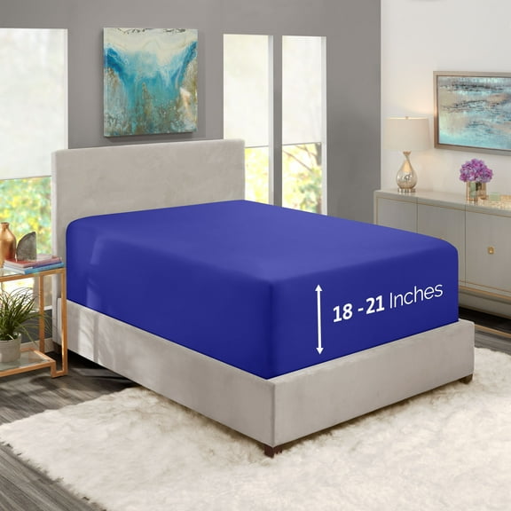 Premium 1800 Collection 18" - 21" Extra Deep Pocket Fitted Sheet, Fits High Profile Mattresses with Toppers, Double Brushed Soft Microfiber, Hypoallergenic, Twin XL Size - Royel Blue