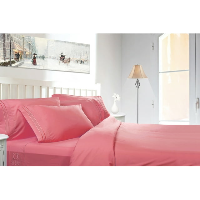 Clara Clark 1800 Series Deep Pocket 4pc Bed Sheet Set King Size, Coral