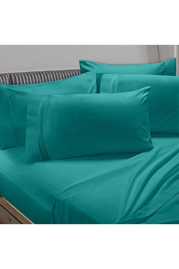 1800 Thread Count Teal Microfiber Bed Sheet Set, 6-Piece